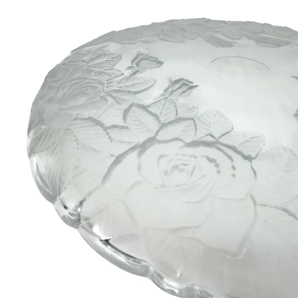 Home Beautiful Crystal Japan Frosted Rose Scalloped Round‎ Platter Serving Tray